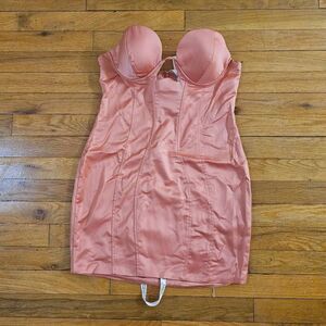 Oh Polly Extravagance Orange Cut Out Satin Corset Bodycon Mini Dress Size 6